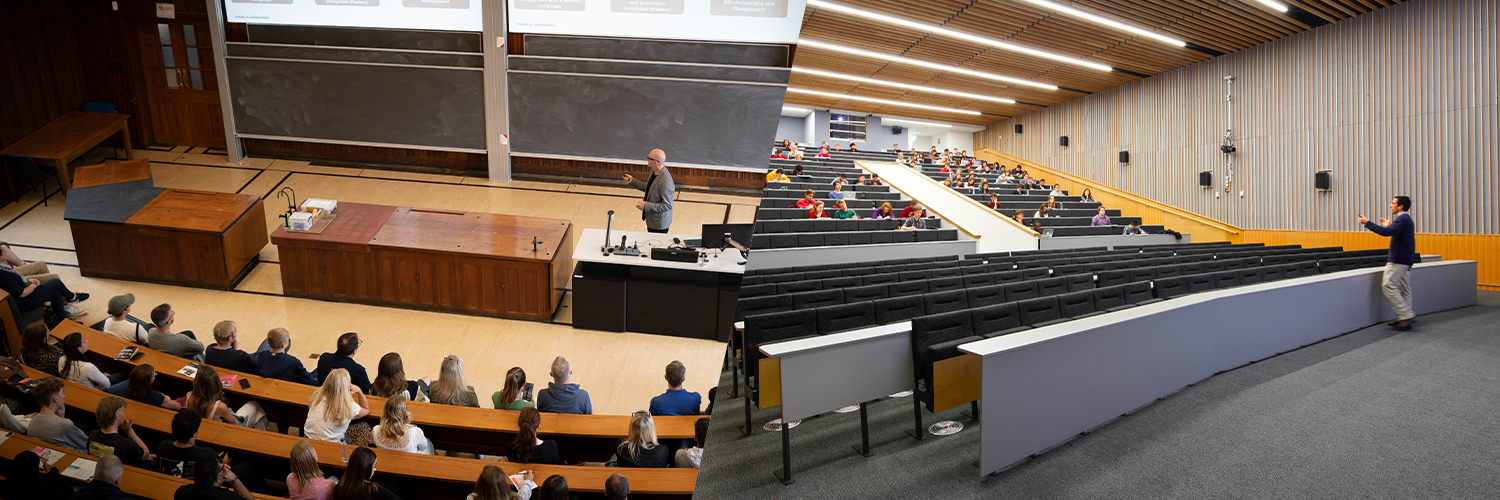 An image of a lecture taking place in a lecture theatre